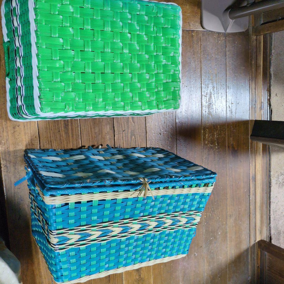 青緑の編み込みバスケットセット