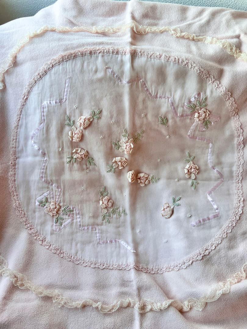 ✨さえら ヒスクローネ 綿毛布 ダブル ピンク 花レース 希少