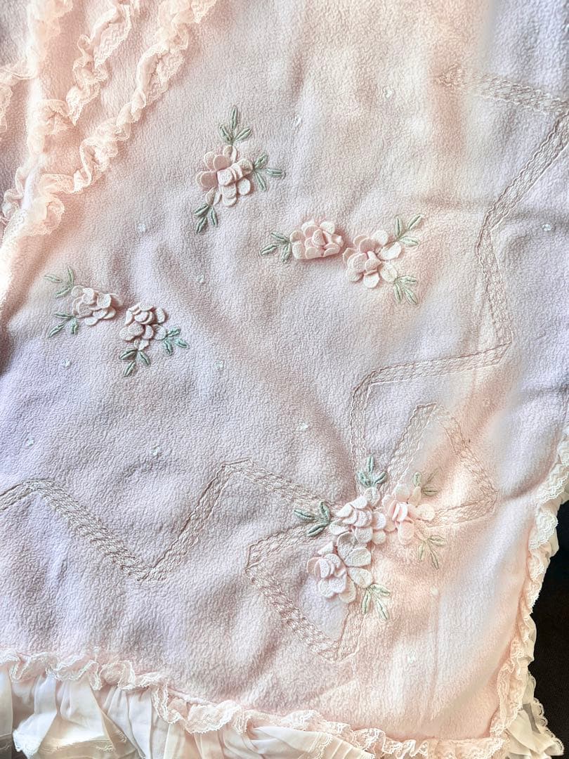 ✨さえら ヒスクローネ 綿毛布 ダブル ピンク 花レース 希少