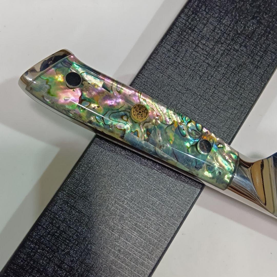 67層 ダマスカスVG10 筋引 カービング ナイフ アワビシェル透明樹脂柄