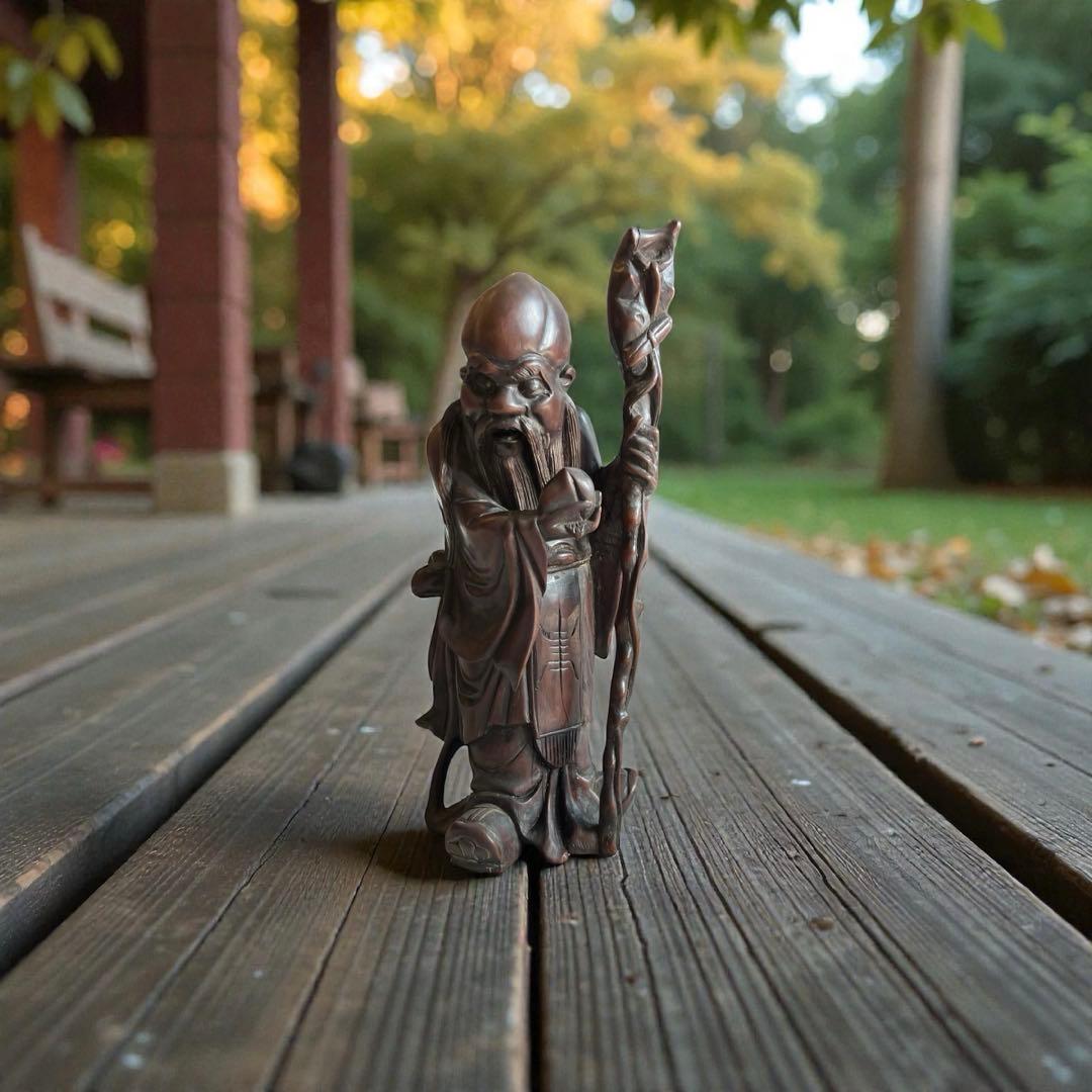 中国の道教の長寿神である寿老人 福禄寿 木彫り - メルカリ