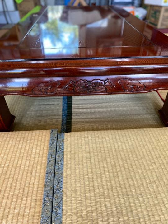 猫脚座卓　獅子彫り　和式座卓　日本製