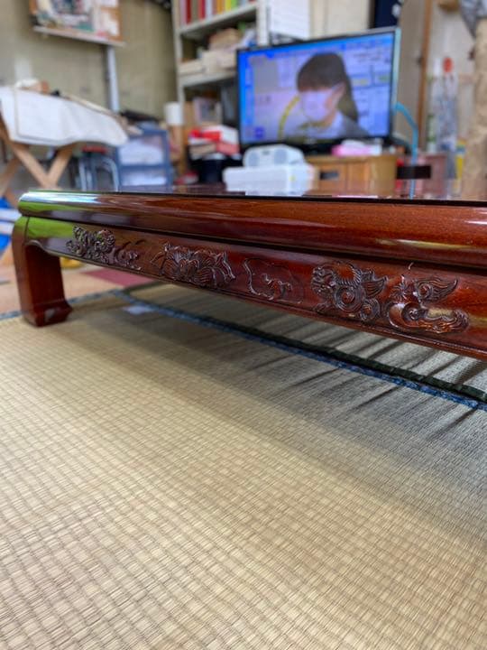 猫脚座卓　獅子彫り　和式座卓　日本製