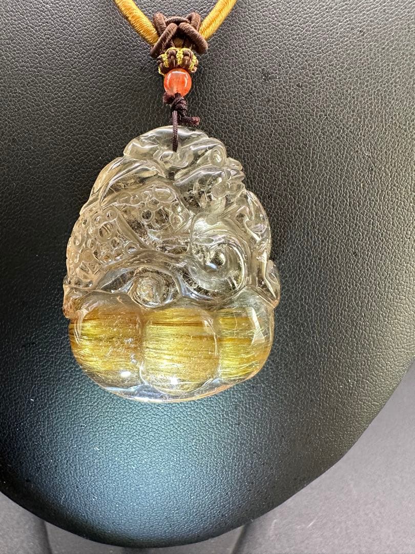 ルチルネックレス　ドラゴン彫刻