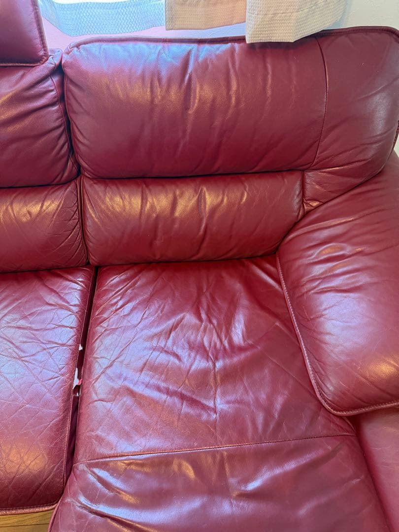 て*む様 NITORIニトリ ロゾ4本革　カウチソファー　カウチ　レッド　4人掛