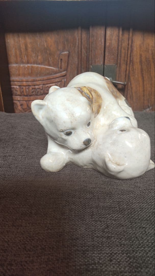 たち吉 子犬と子犬の陶器置物