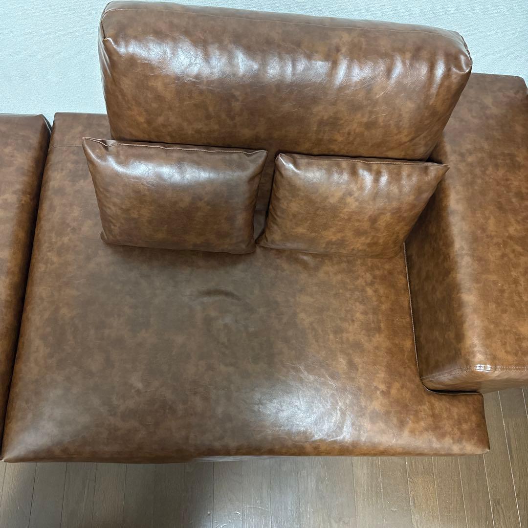 【分けて発送】LOWYA ロウヤ　ブラウン L字型ソファ レザー