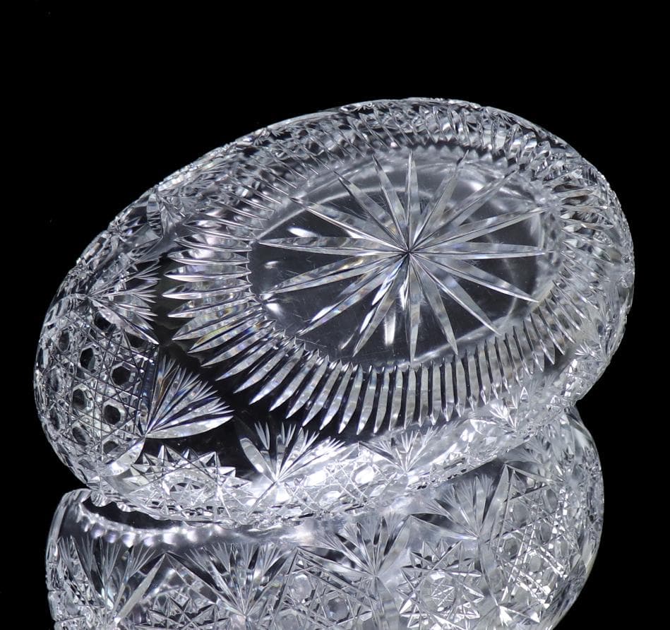 オールド・バカラ 博物館級 1890年頃 2.5kg 超絶カット 特大鉢 扇型