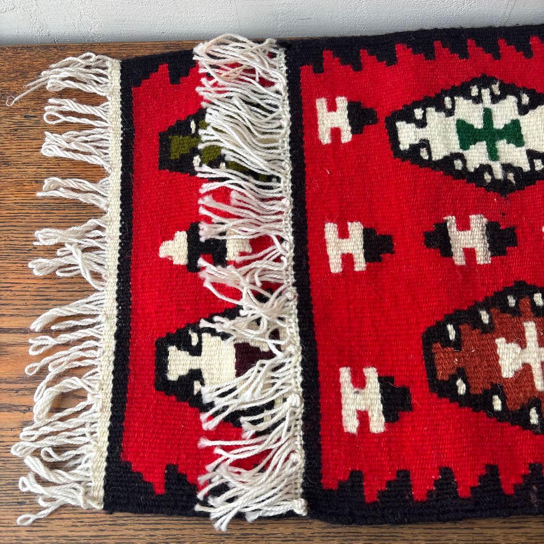 キリム ウール 毛織物 ランナー テーブルセンター 横長 掛布 幾何学模様