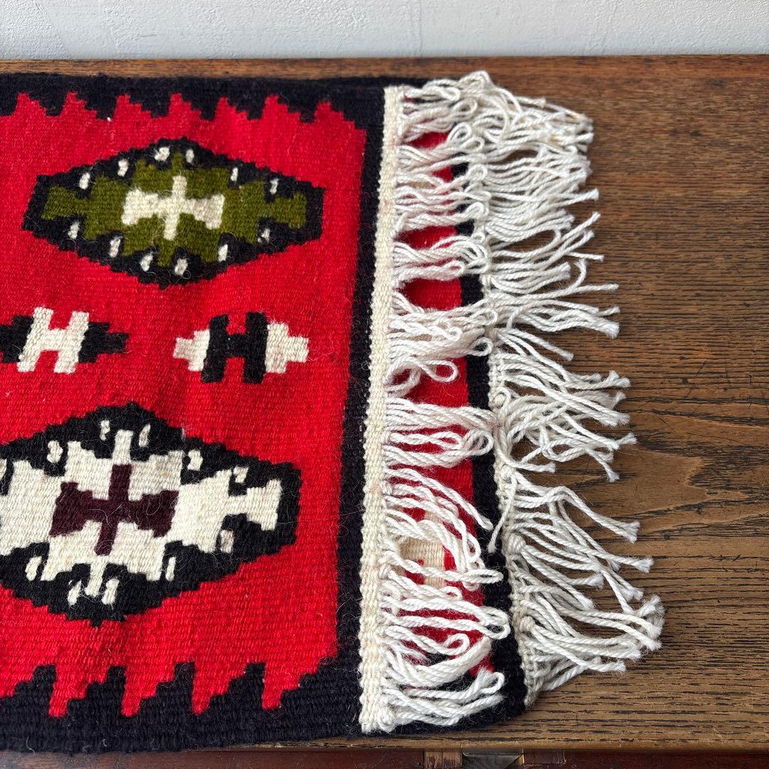 キリム ウール 毛織物 ランナー テーブルセンター 横長 掛布 幾何学模様