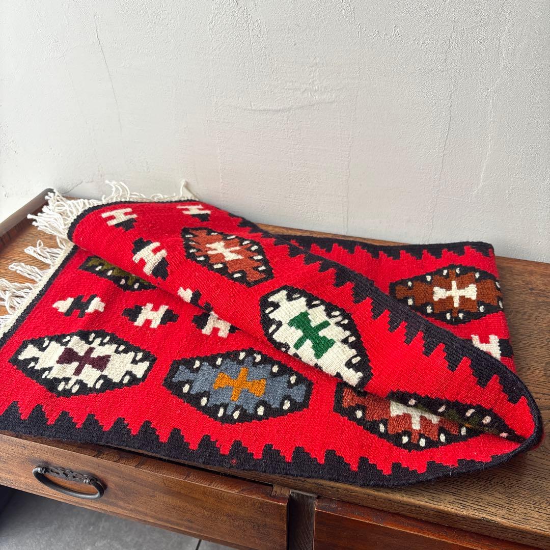 キリム ウール 毛織物 ランナー テーブルセンター 横長 掛布 幾何学模様