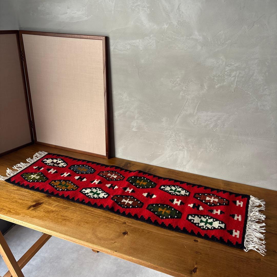 キリム ウール 毛織物 ランナー テーブルセンター 横長 掛布 幾何学模様