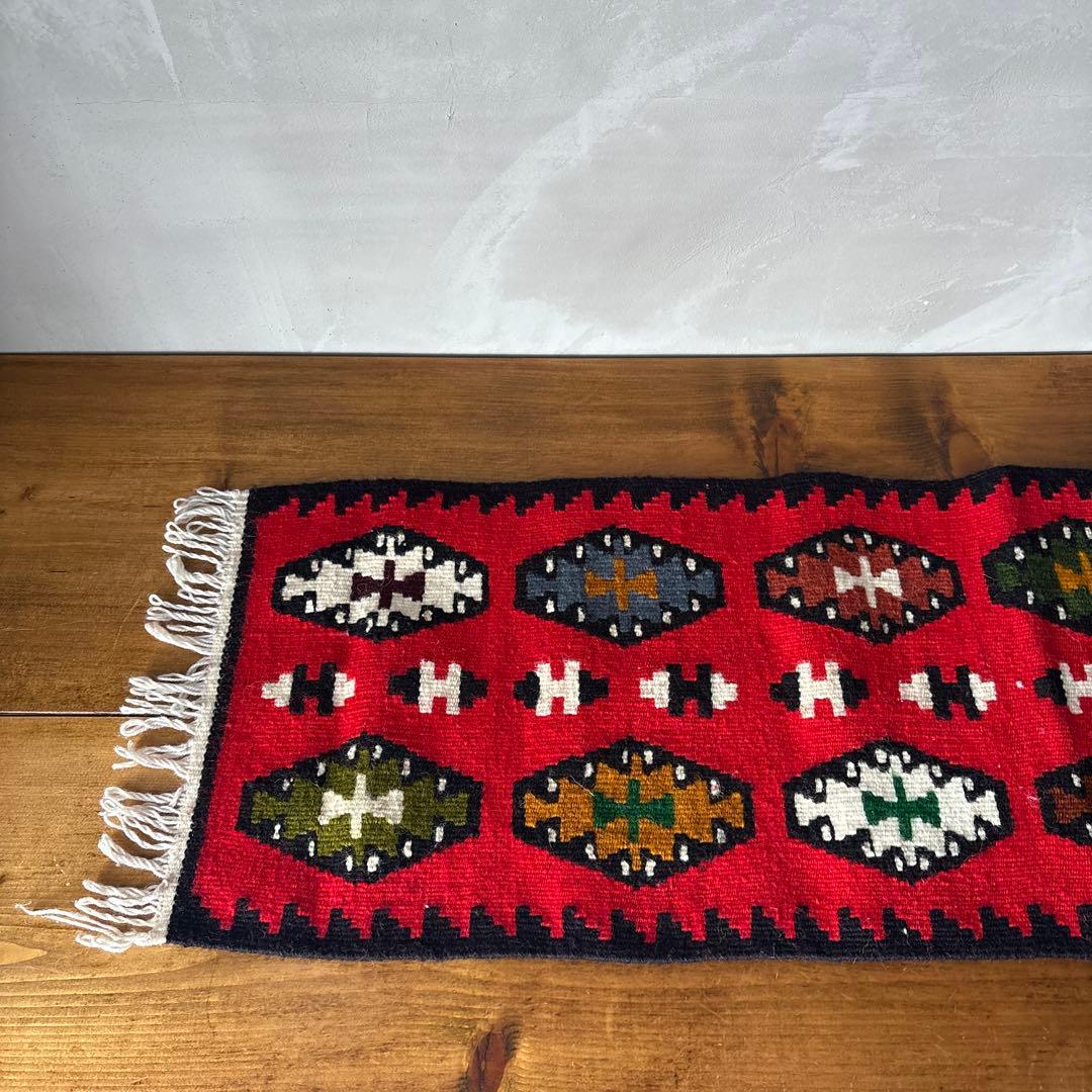 キリム ウール 毛織物 ランナー テーブルセンター 横長 掛布 幾何学模様