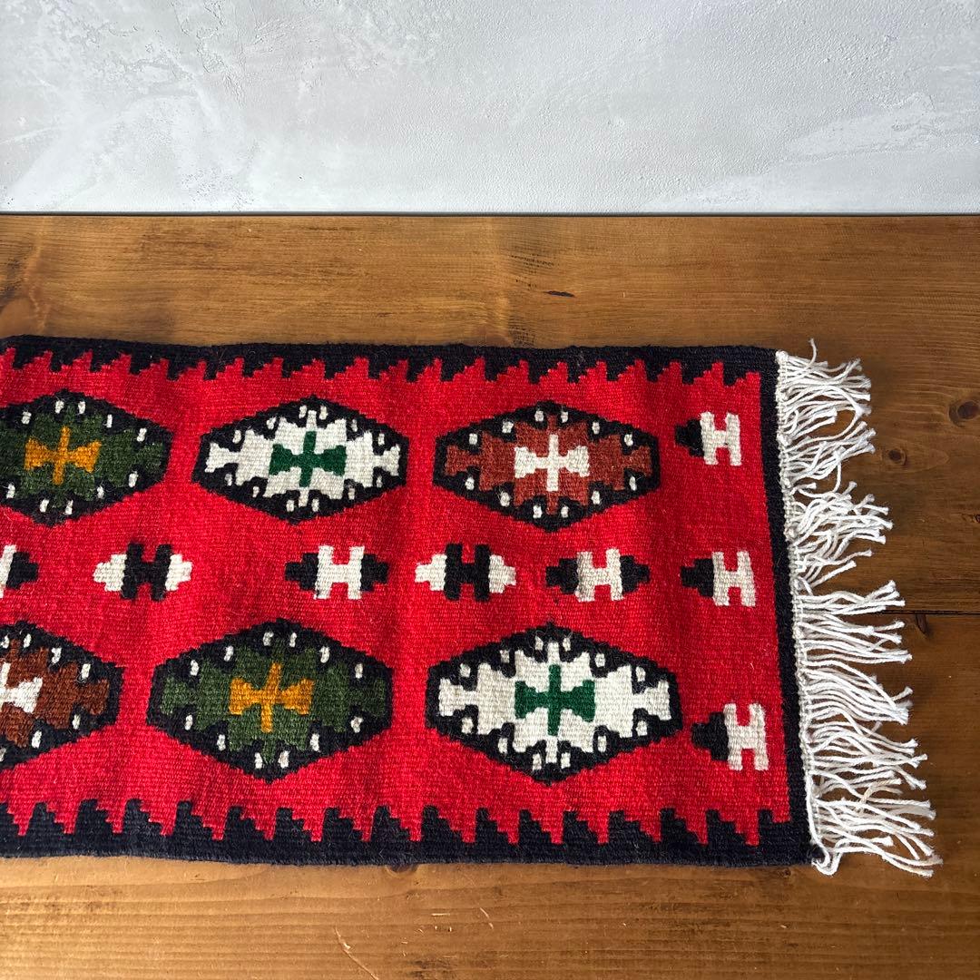 キリム ウール 毛織物 ランナー テーブルセンター 横長 掛布 幾何学模様