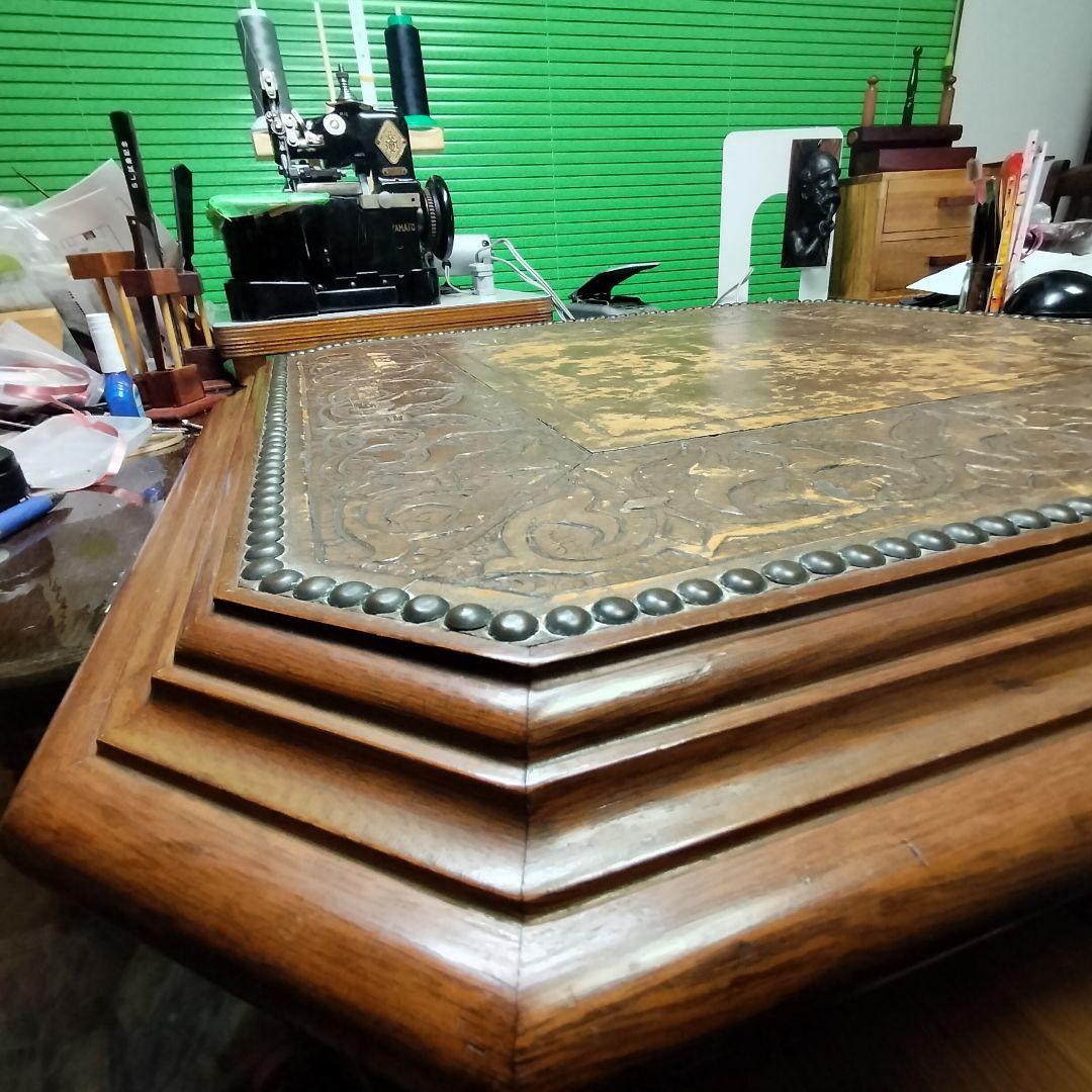 希少【ブラジル製】ヴィンテージ天板本革鋲打ち61×61×5cmセンターテーブル