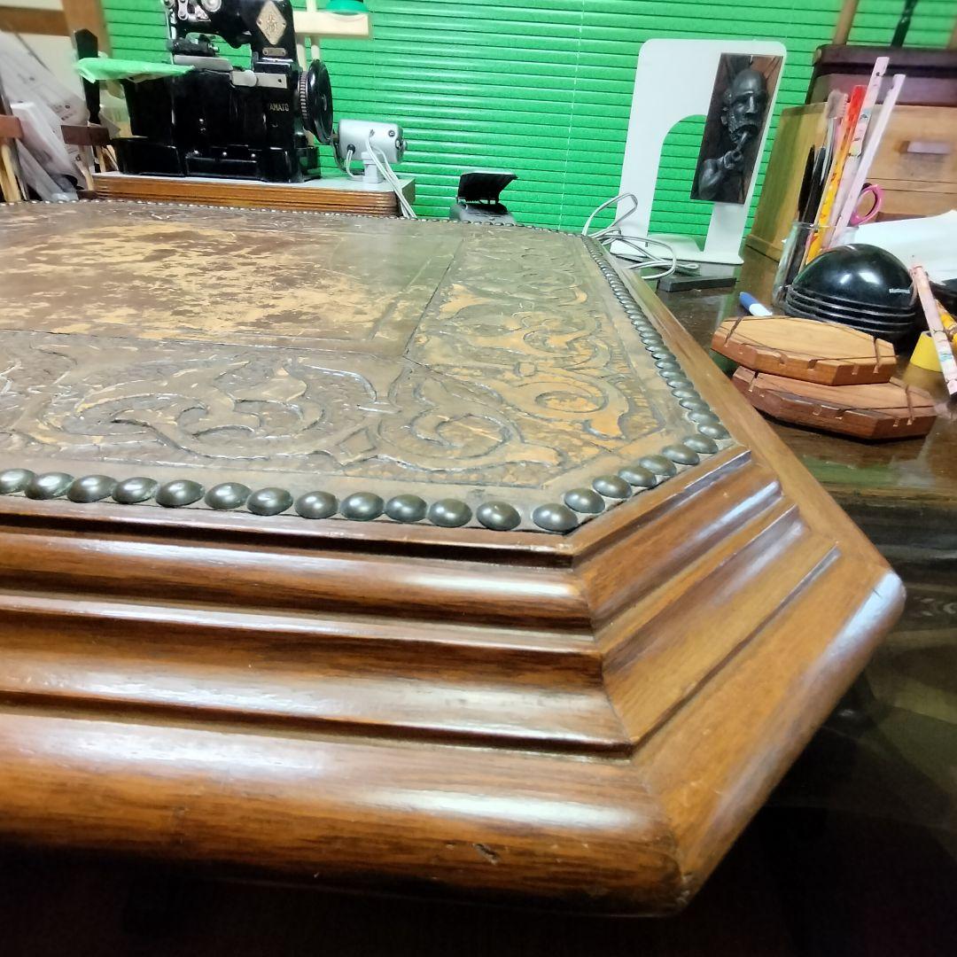 希少【ブラジル製】ヴィンテージ天板本革鋲打ち61×61×5cmセンターテーブル