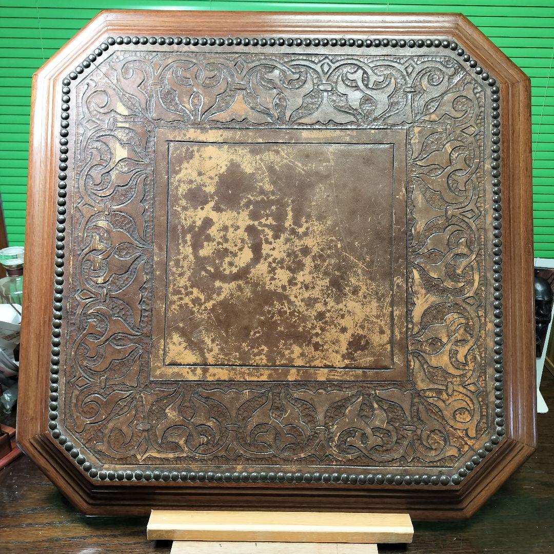 希少【ブラジル製】ヴィンテージ天板本革鋲打ち61×61×5cmセンターテーブル