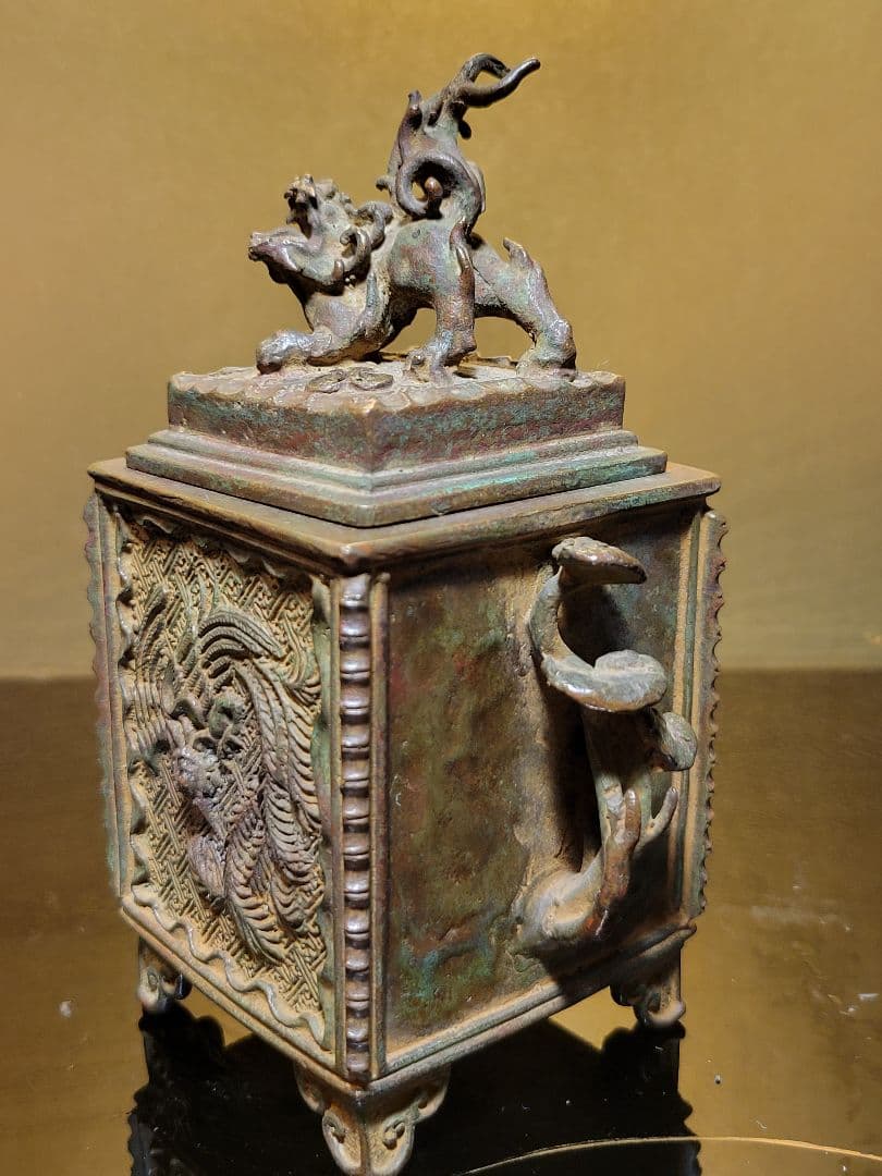 高岡銅器 香炉 鳳凰 龍 獅子 二上元威作