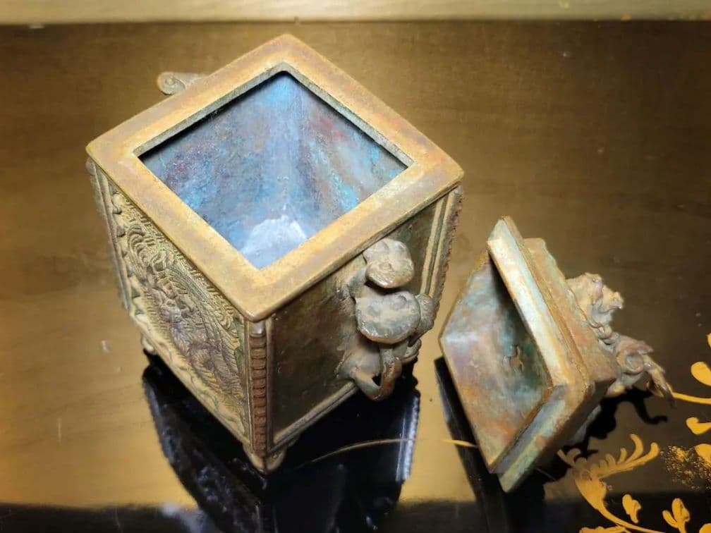 高岡銅器 香炉 鳳凰 龍 獅子 二上元威作