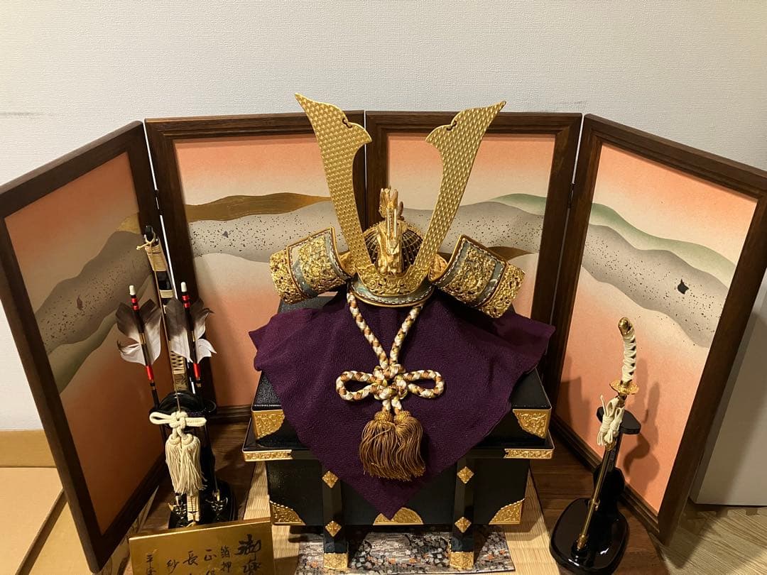 五月人形 兜飾り 勘助兜 平安祥秀作 高級 名札・屏風付き（2020年購入）