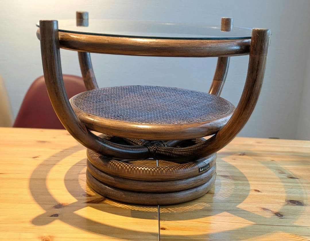 ラタンテーブル　籐テーブル　ガラス　昭和レトロ　ヴィンテージ　インテリア