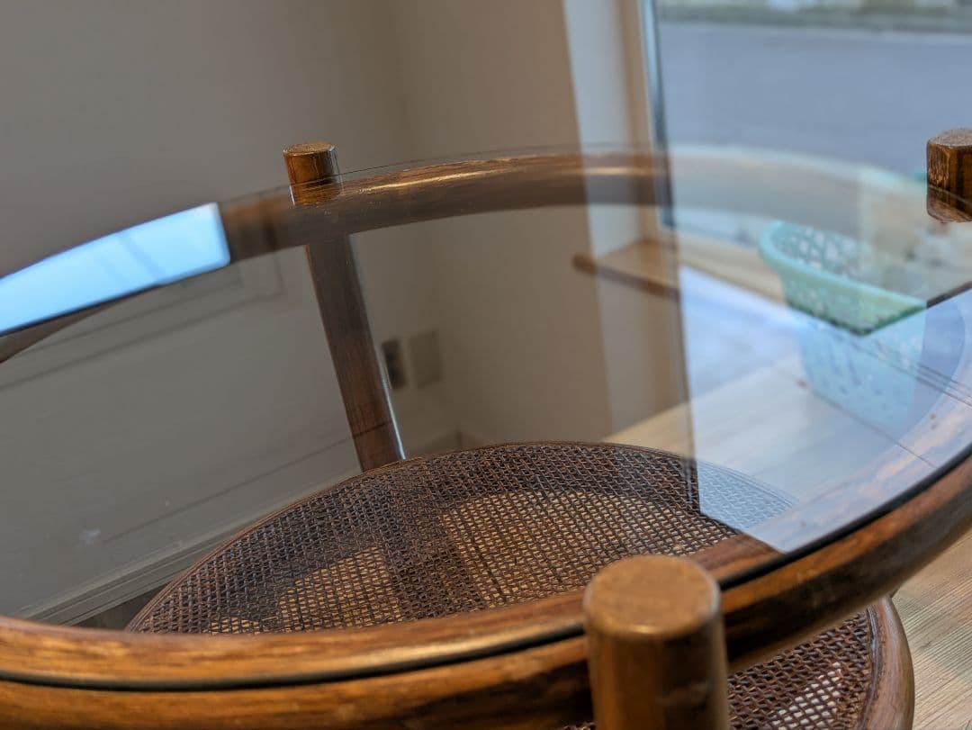 ラタンテーブル　籐テーブル　ガラス　昭和レトロ　ヴィンテージ　インテリア