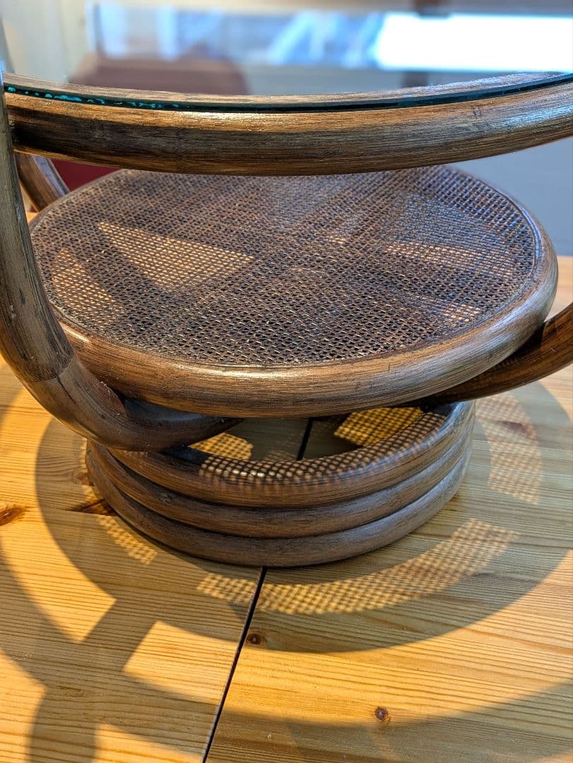 ラタンテーブル　籐テーブル　ガラス　昭和レトロ　ヴィンテージ　インテリア