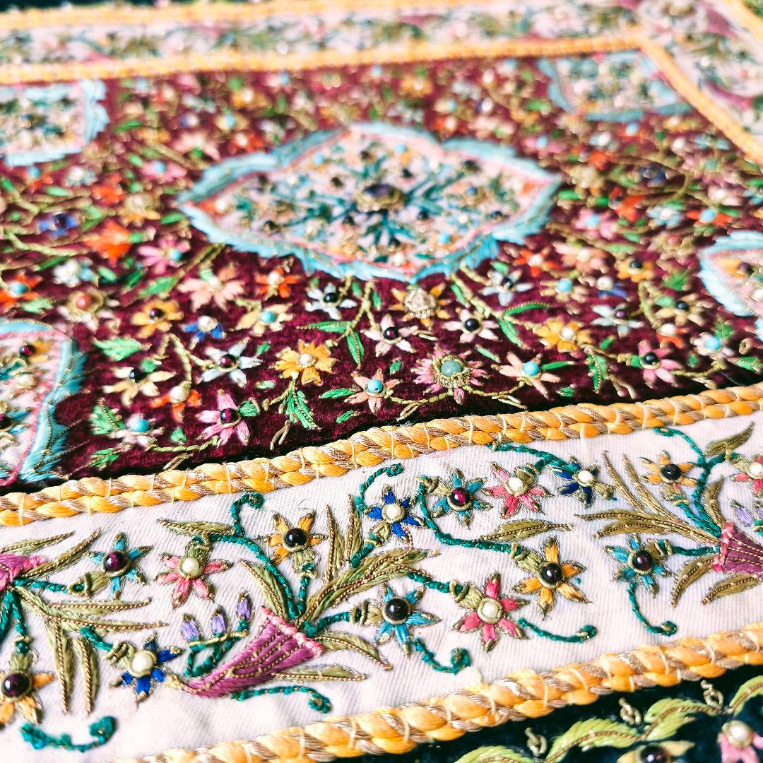 フランス　ヴィンテージ　ビジュー　刺繍　ランチョン　マット　タペストリー