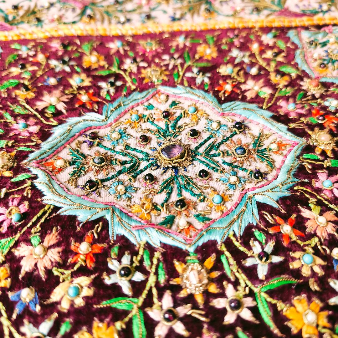 フランス　ヴィンテージ　ビジュー　刺繍　ランチョン　マット　タペストリー