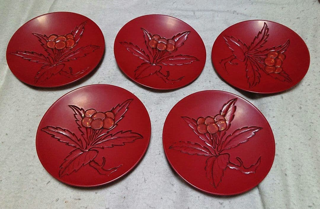 堆朱銘々皿 5枚セットA343