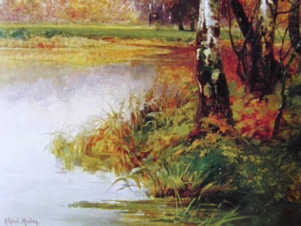 A・ヘンレー、川辺の白樺、希少画集の一頁、 新品高級額装付