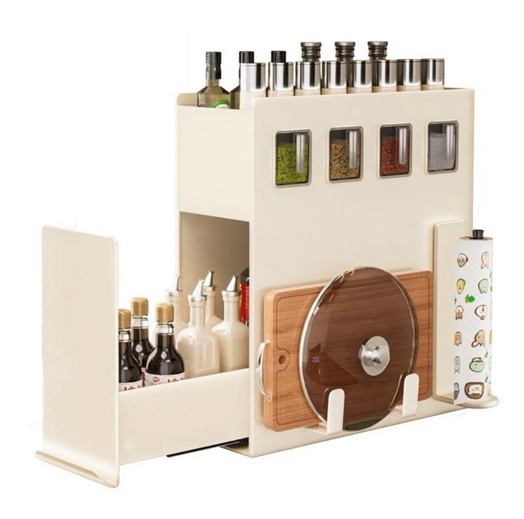 【訳あり】隠せる調味料ラック ホワイト スパイスラック 2段