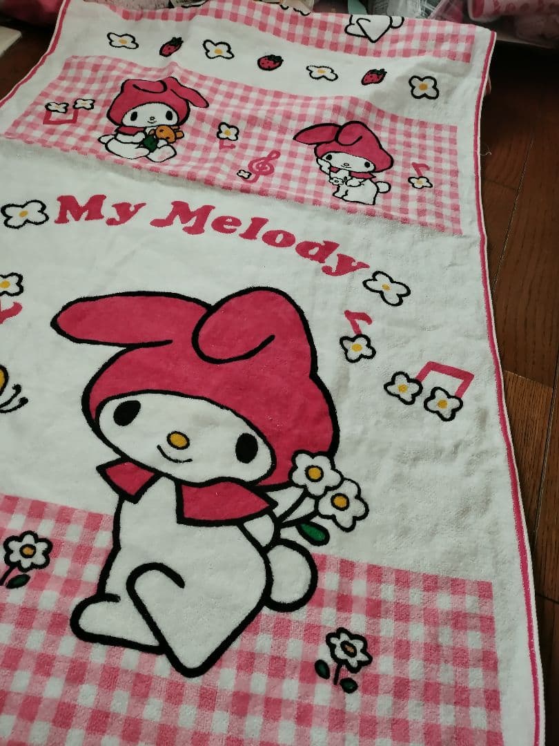 サンリオマイメロディ日本製バスタオル未使用レトロ バスタオル 無撚糸スチームシャーリングコンパクトバスタオル マイ