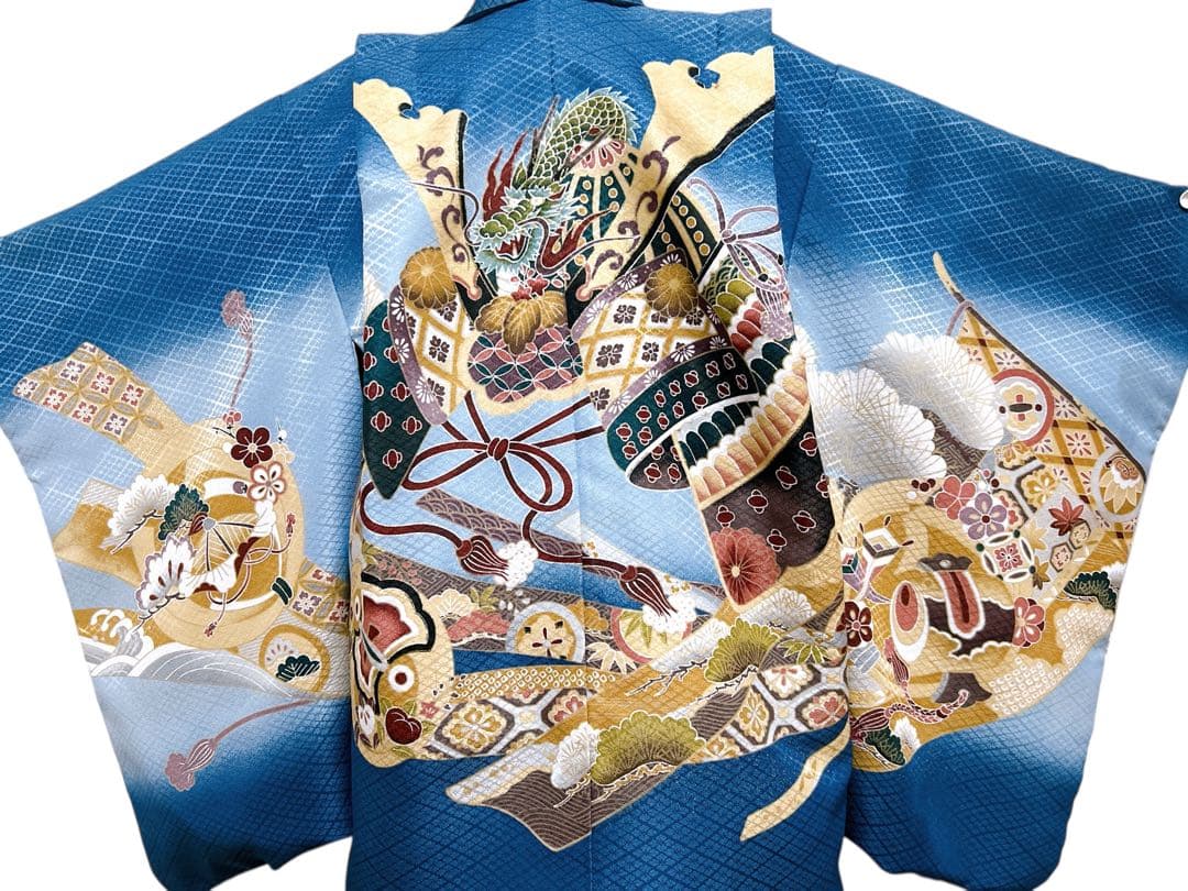 お買い得品♡七五三　小さめ5歳　男の子　フルセット　一式　青系　縦縞袴