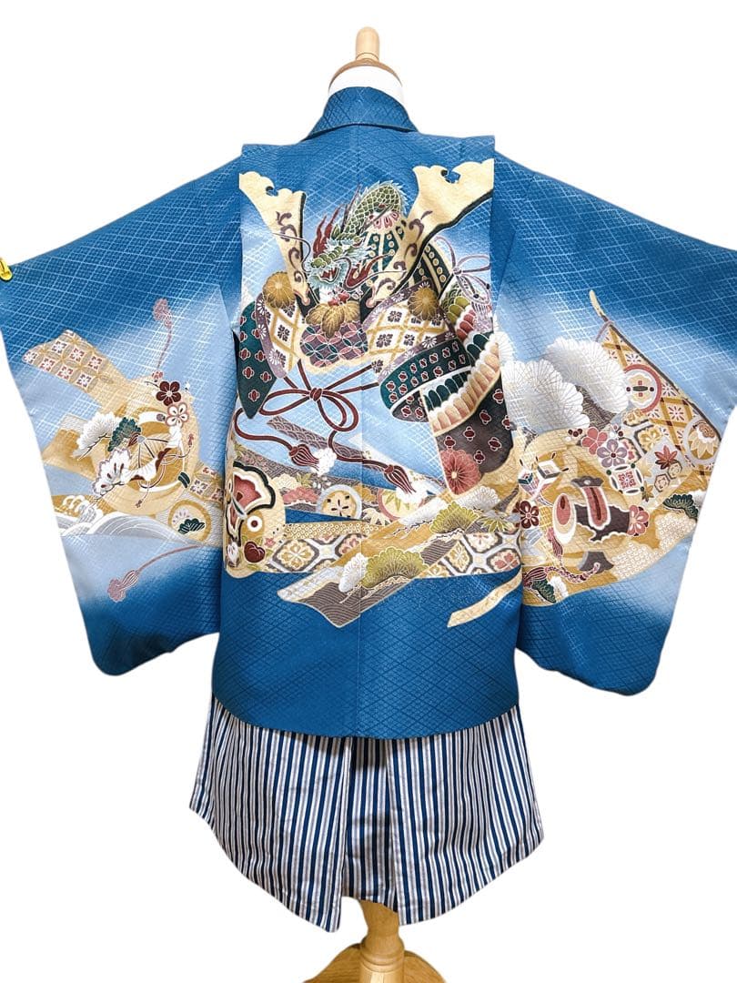 お買い得品♡七五三　小さめ5歳　男の子　フルセット　一式　青系　縦縞袴