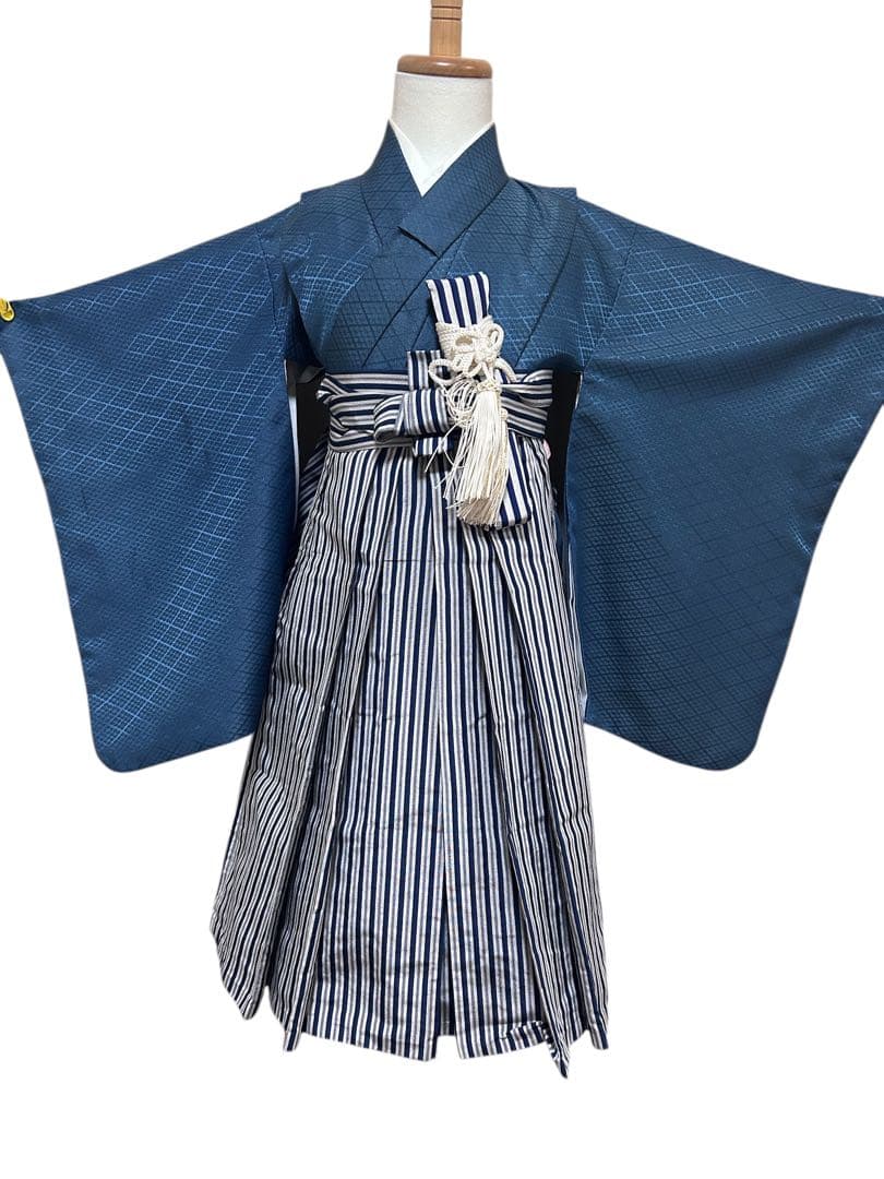 お買い得品♡七五三　小さめ5歳　男の子　フルセット　一式　青系　縦縞袴