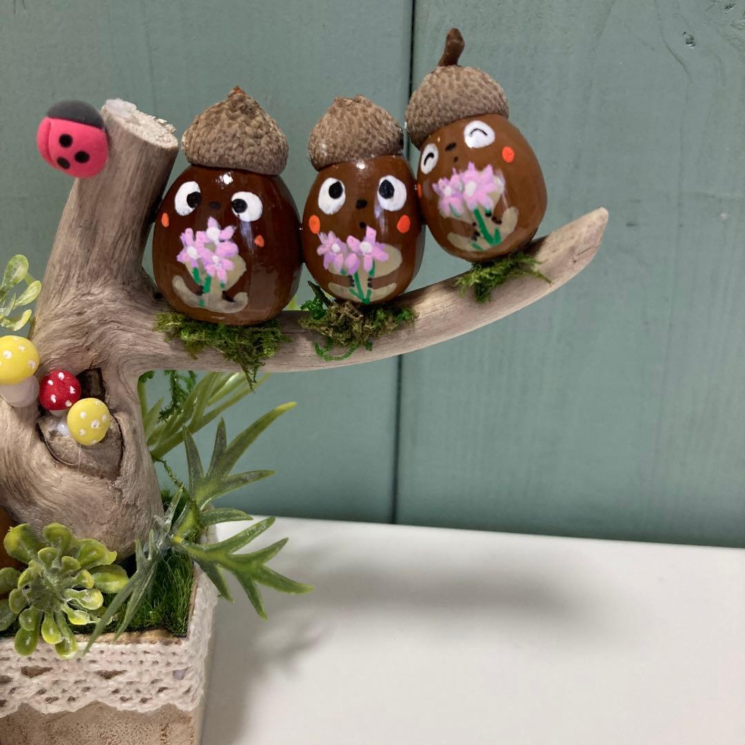 どんぐりアート お花摘み #12 ミニチュア 春 オブジェ 木の実 流木