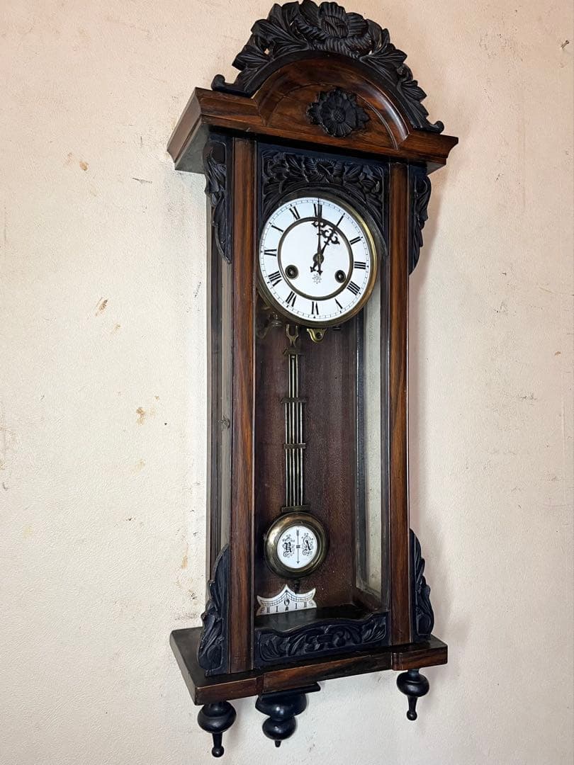 ユンハンス　黒柿　柱時計　古時計　振り子　ゼンマイ　精工舎　アンティーク　レトロ