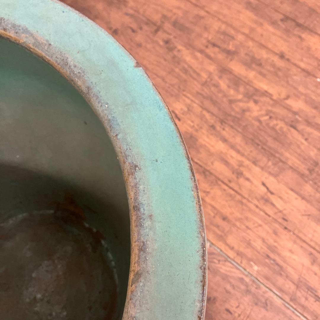 C-壁 昭和レトロ 龍模様 火鉢 陶器製 アンティーク 壺 甕 龍彫り 古民家