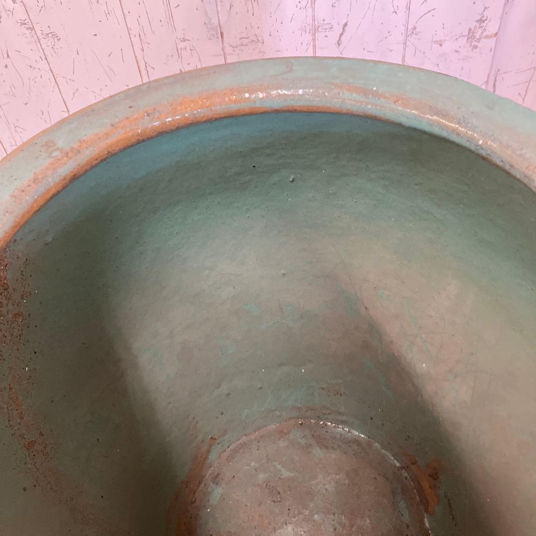 C-壁 昭和レトロ 龍模様 火鉢 陶器製 アンティーク 壺 甕 龍彫り 古民家