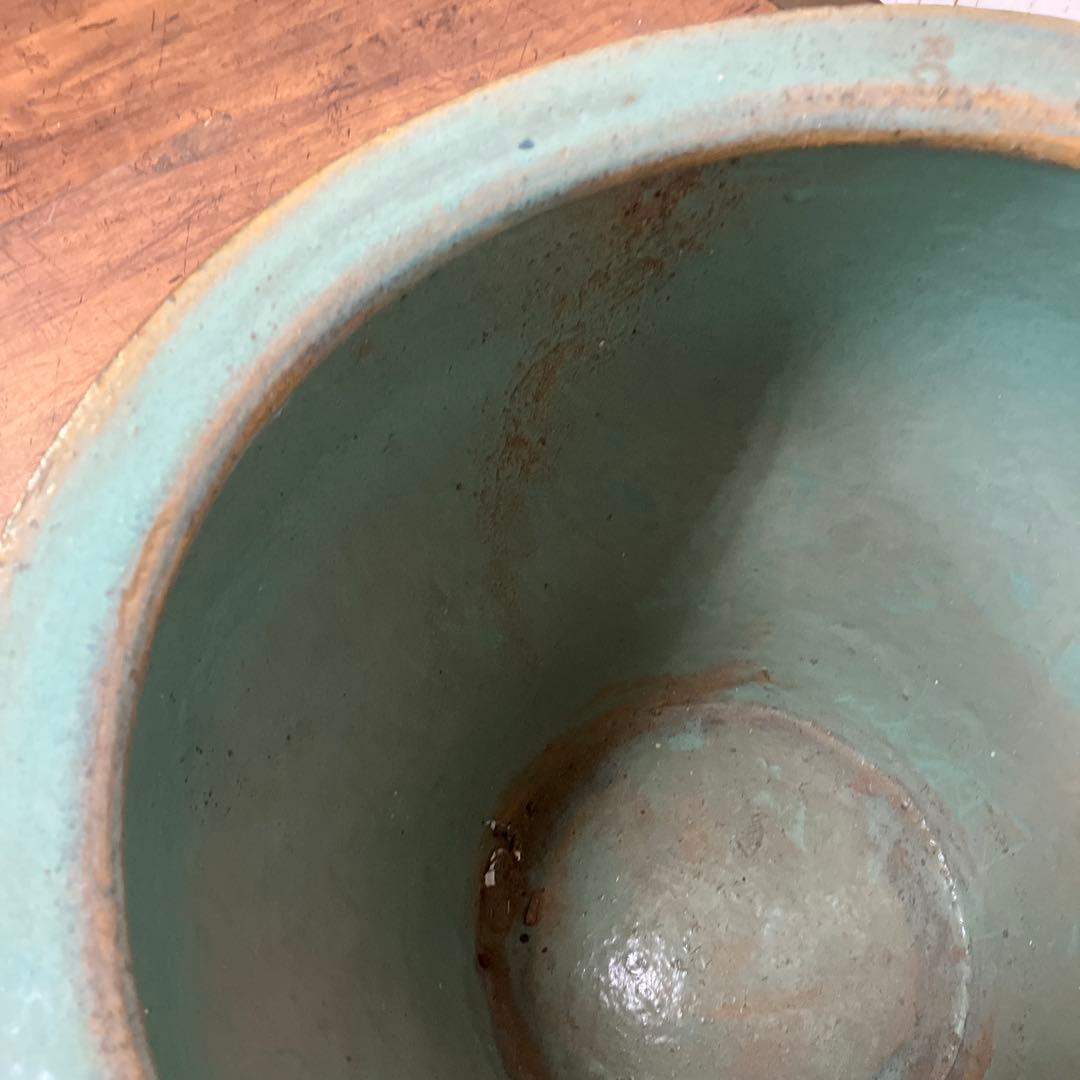 C-壁 昭和レトロ 龍模様 火鉢 陶器製 アンティーク 壺 甕 龍彫り 古民家