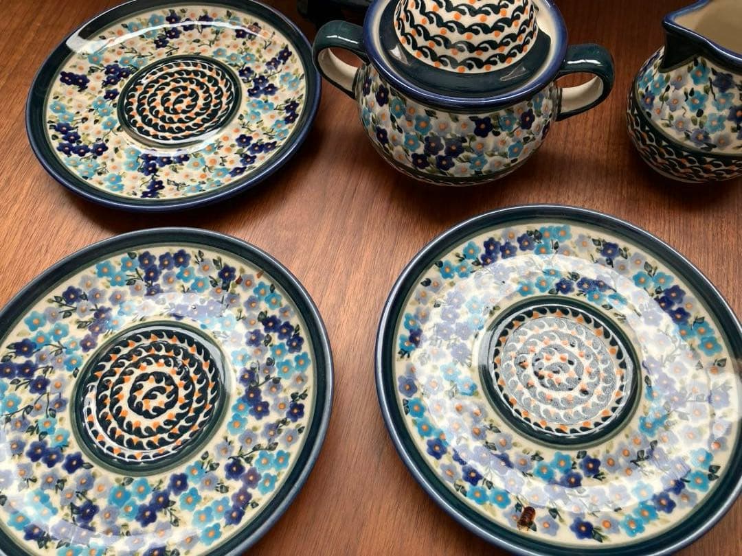 ポーランド食器セット 激レア柄 花柄 大皿カップ3シュガーポットミルクピッチャー