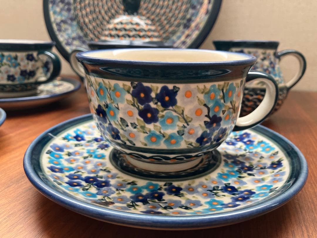 ポーランド食器セット 激レア柄 花柄 大皿カップ3シュガーポットミルクピッチャー