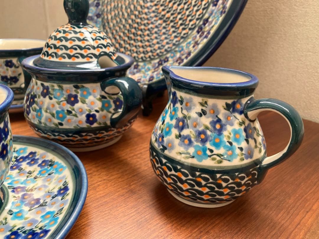 ポーランド食器セット 激レア柄 花柄 大皿カップ3シュガーポットミルクピッチャー