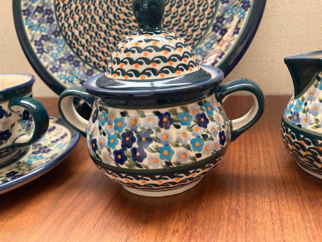 ポーランド食器セット 激レア柄 花柄 大皿カップ3シュガーポットミルクピッチャー