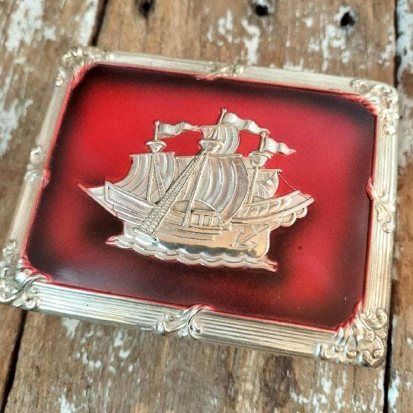 40-50s ヴィンテージ オキュパイド ジャパン 帆船 金工細工 小物入れ