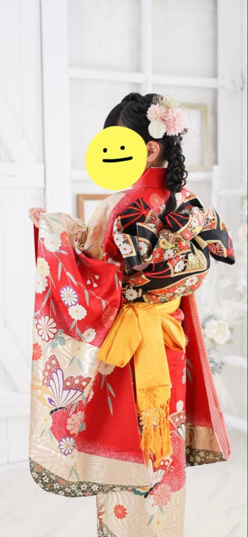 七五三用子供着物 女の子　7歳　正絹　アンティーク着物　130