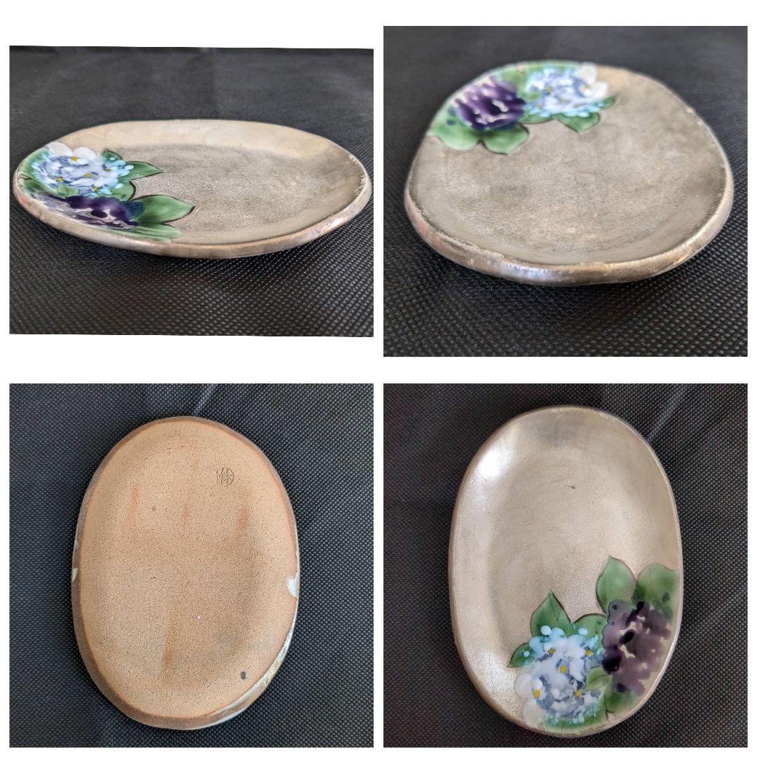 陶あん 清水焼 京焼 色絵付け 銀彩小皿 5枚セット