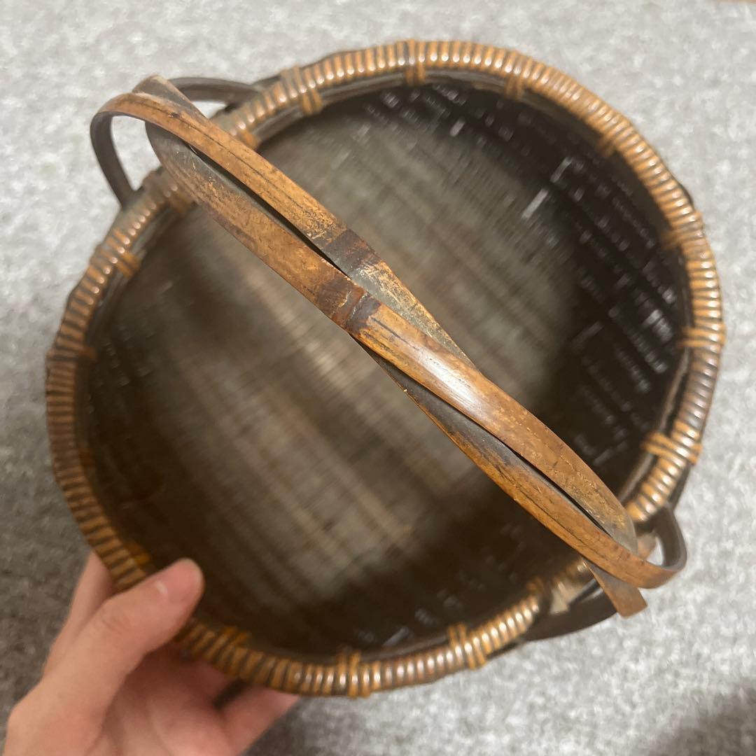 江戸時代　竹かご　バンブーバスケット　竹籠　アジアン雑貨　和風アンティーク レア