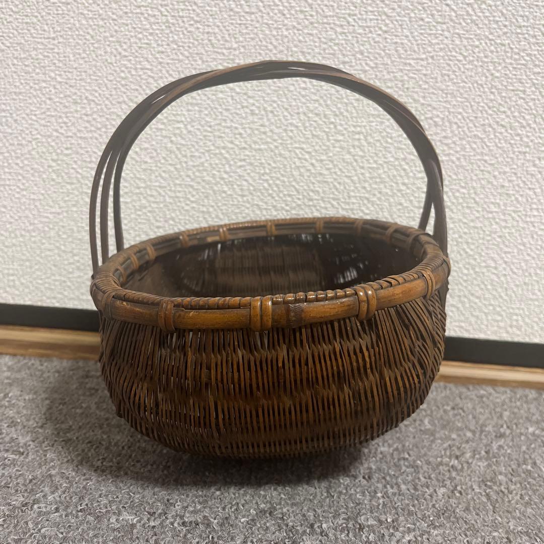 江戸時代　竹かご　バンブーバスケット　竹籠　アジアン雑貨　和風アンティーク レア